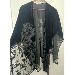 Womens Black Velvet Leopard Cheetah Cardigan Burnout Open Front Whimsigoth Fairy